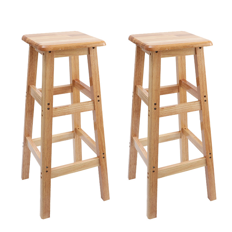 Industrial Wooden Counter Chair Square Backless Solid Wood Round High Chair with 4 Legs