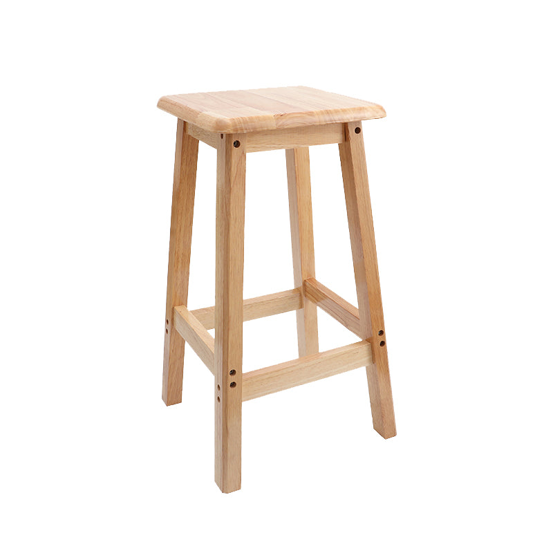 Industrial Wooden Counter Chair Square Backless Solid Wood Round High Chair with 4 Legs