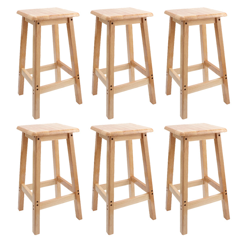 Industrial Wooden Counter Chair Square Backless Solid Wood Round High Chair with 4 Legs