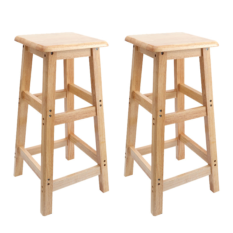 Industrial Wooden Counter Chair Square Backless Solid Wood Round High Chair with 4 Legs