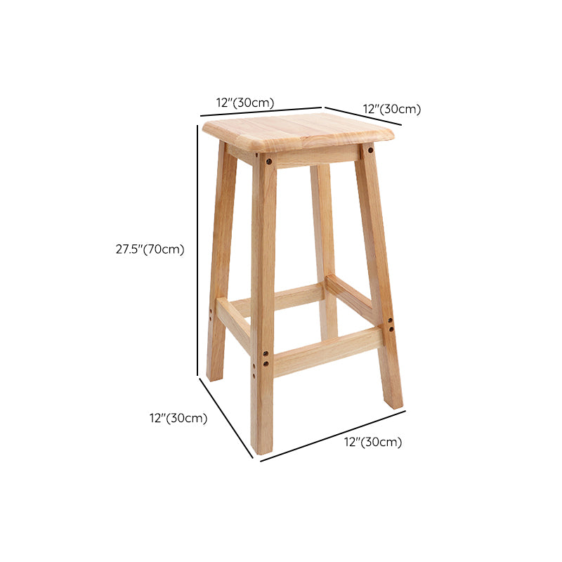 Industrial Wooden Counter Chair Square Backless Solid Wood Round High Chair with 4 Legs