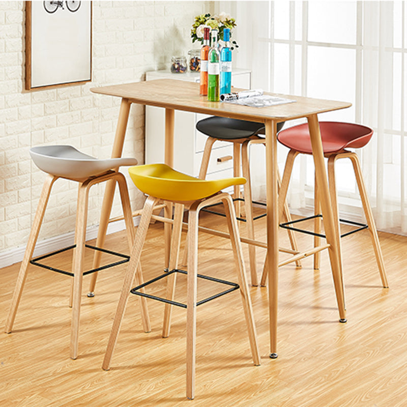 Nordic Backrest Armless Counter High Stool Plastic Cafe Bar Chair with Wooden Base