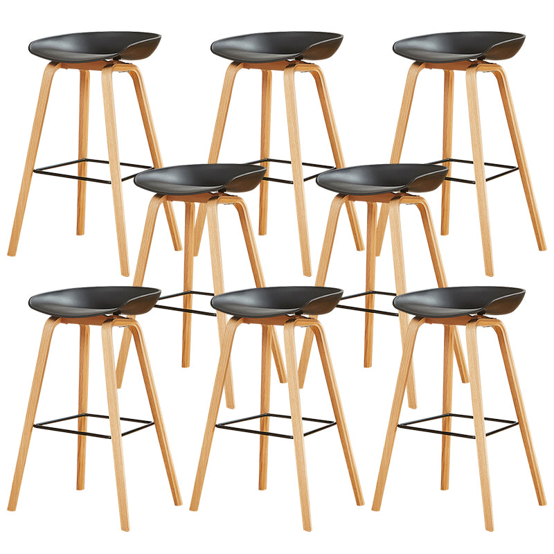 Nordic Backrest Armless Counter High Stool Plastic Cafe Bar Chair with Wooden Base