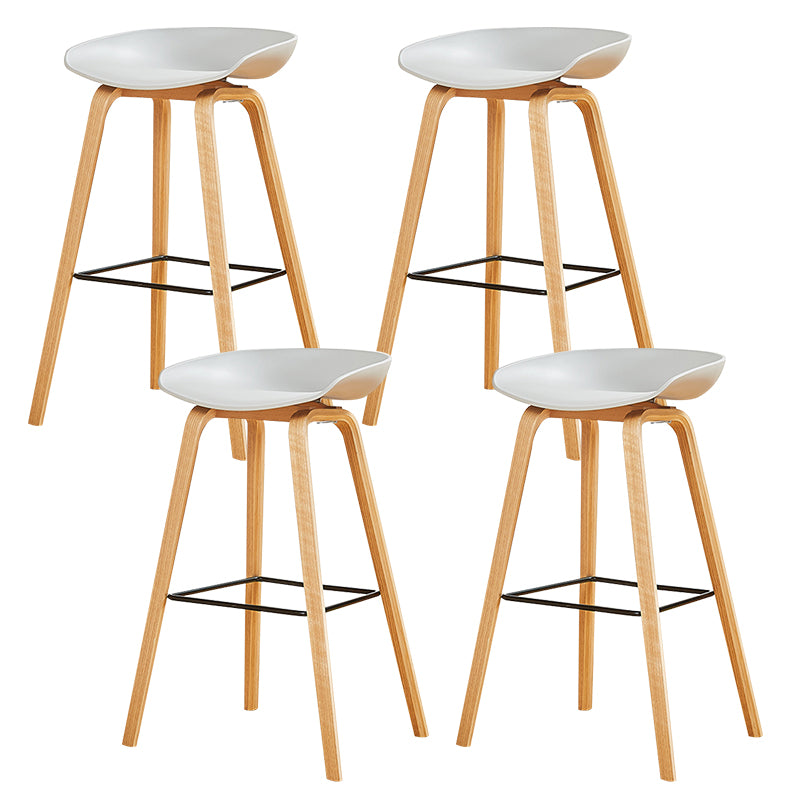 Nordic Backrest Armless Counter High Stool Plastic Cafe Bar Chair with Wooden Base