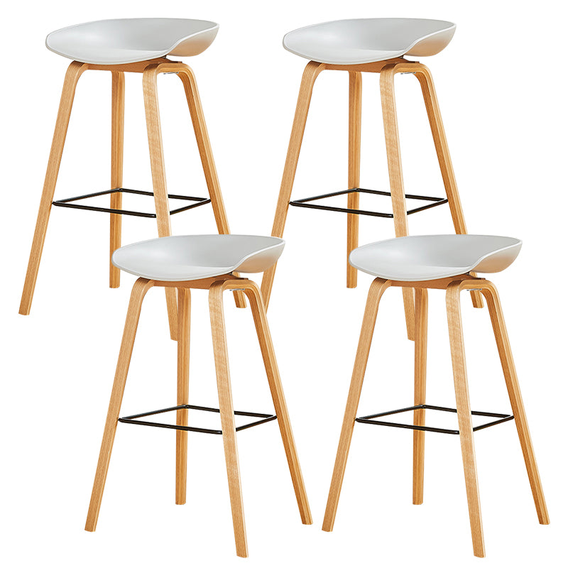 Nordic Backrest Armless Counter High Stool Plastic Cafe Bar Chair with Wooden Base