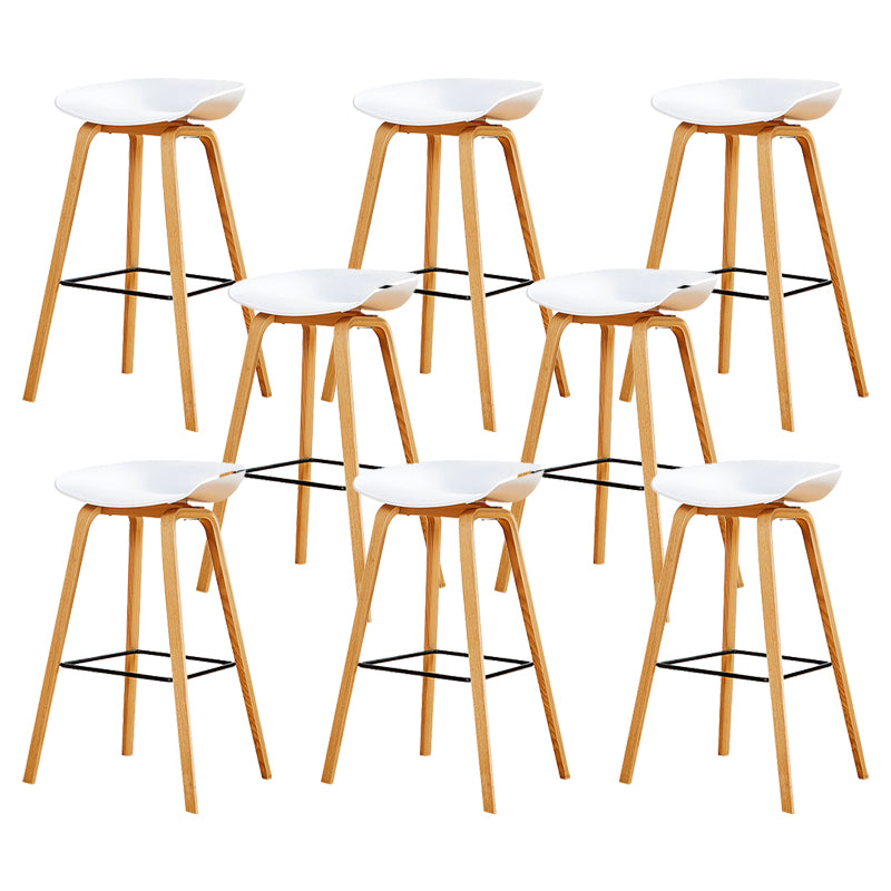 Nordic Backrest Armless Counter High Stool Plastic Cafe Bar Chair with Wooden Base