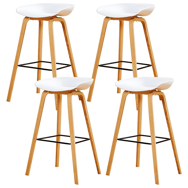 Nordic Backrest Armless Counter High Stool Plastic Cafe Bar Chair with Wooden Base