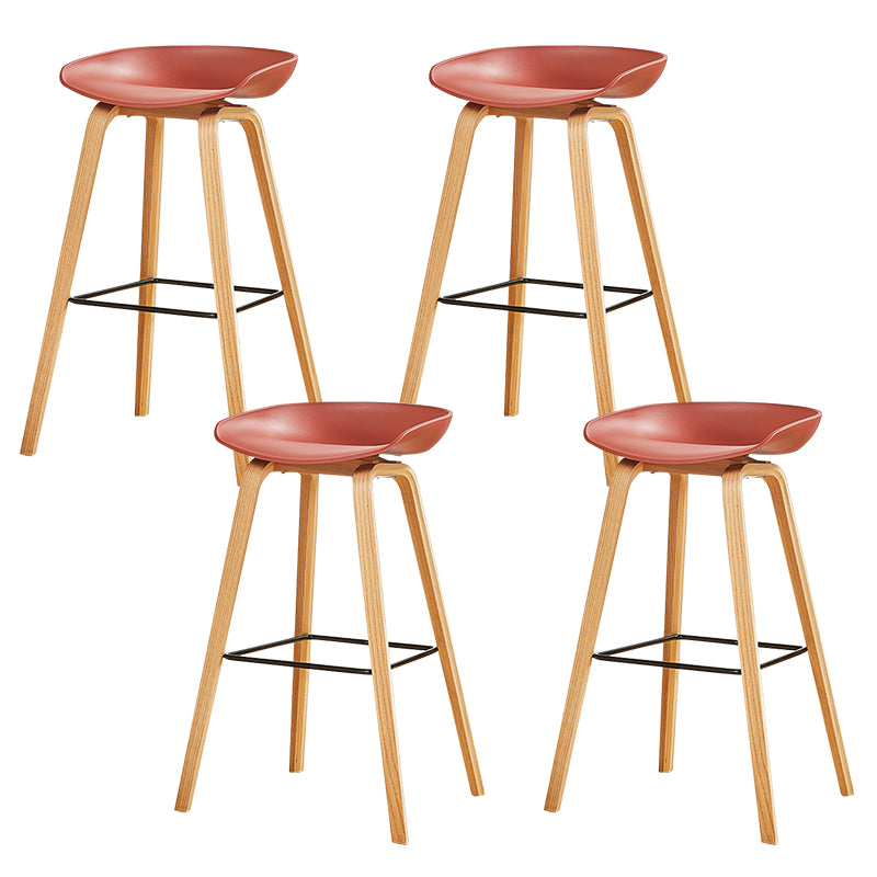 Nordic Backrest Armless Counter High Stool Plastic Cafe Bar Chair with Wooden Base