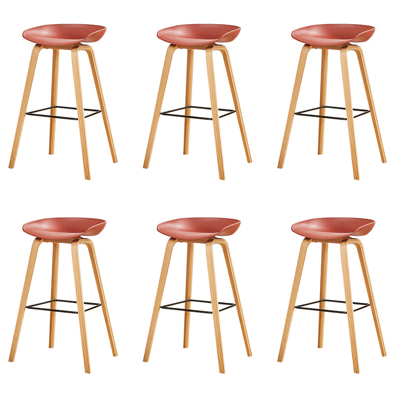 Nordic Backrest Armless Counter High Stool Plastic Cafe Bar Chair with Wooden Base