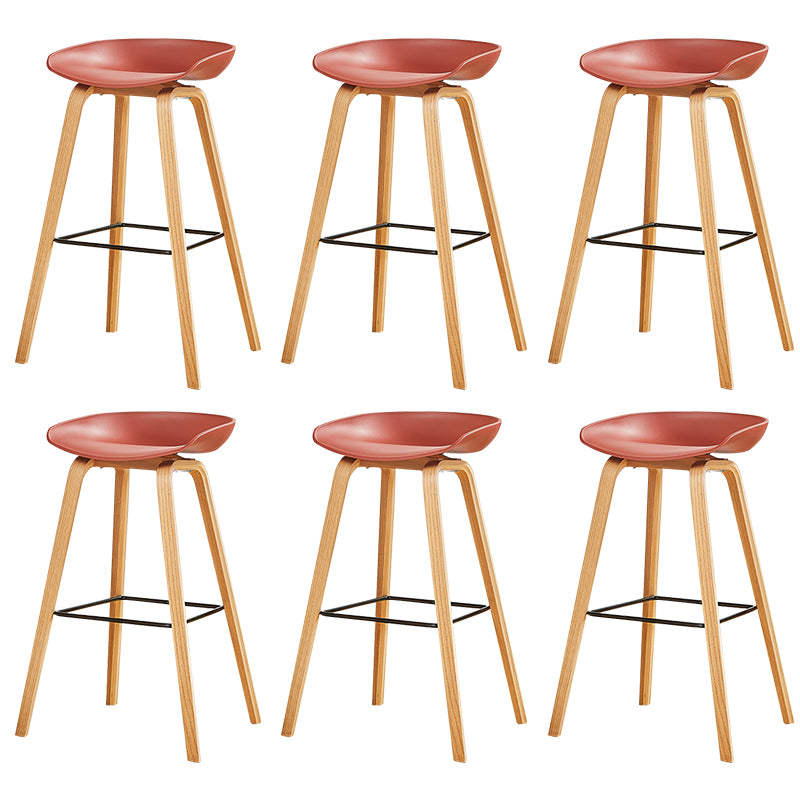 Nordic Backrest Armless Counter High Stool Plastic Cafe Bar Chair with Wooden Base