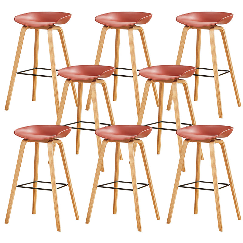 Nordic Backrest Armless Counter High Stool Plastic Cafe Bar Chair with Wooden Base