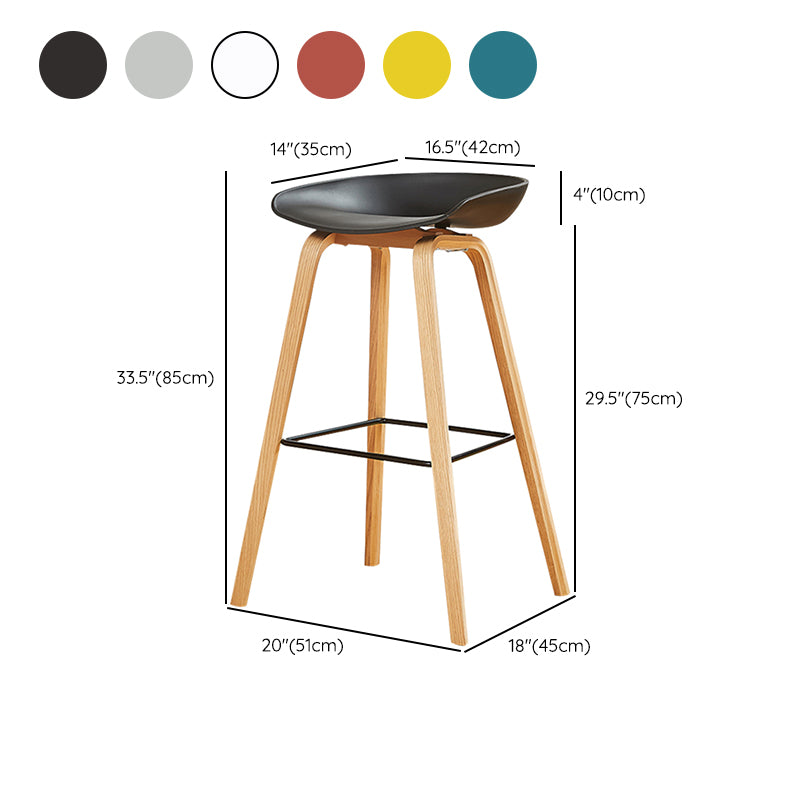 Nordic Backrest Armless Counter High Stool Plastic Cafe Bar Chair with Wooden Base