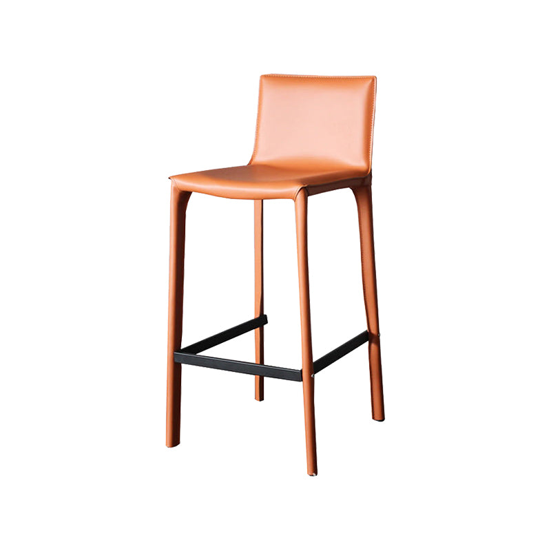 Modern Faux Leather Counter Stool Square Low Back Bar Stool with Footrest