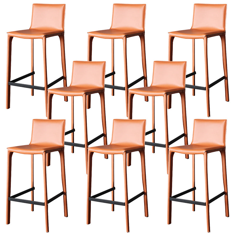 Modern Faux Leather Counter Stool Square Low Back Bar Stool with Footrest