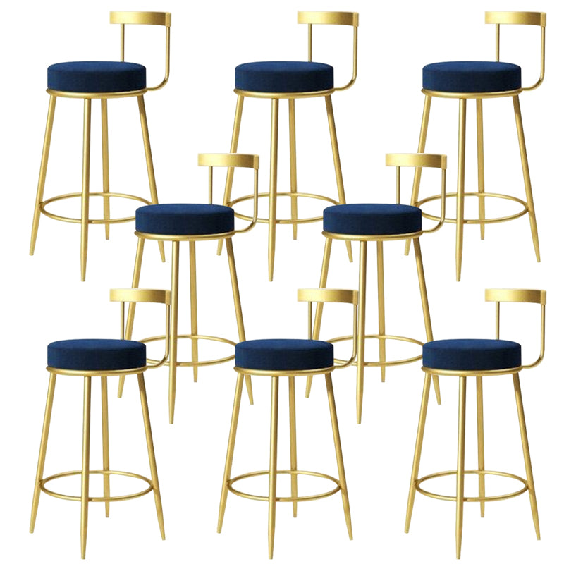 Modern Style Linen Counter Stool Round Low Back Bar Stool with Footrest