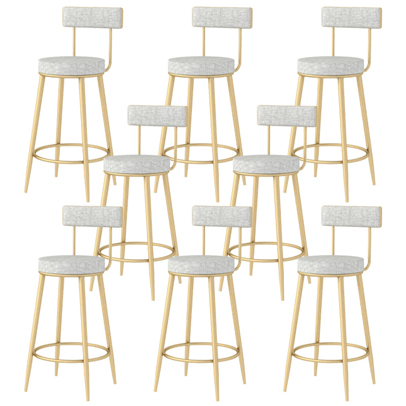 Modern Style Linen Counter Stool Round Low Back Bar Stool with Footrest