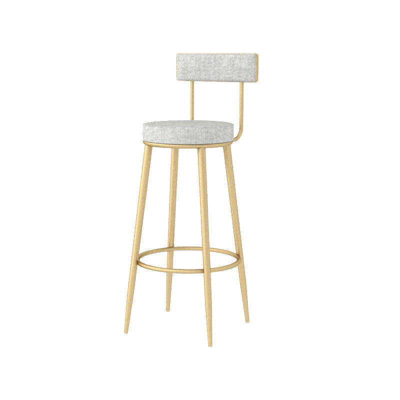 Modern Style Linen Counter Stool Round Low Back Bar Stool with Footrest