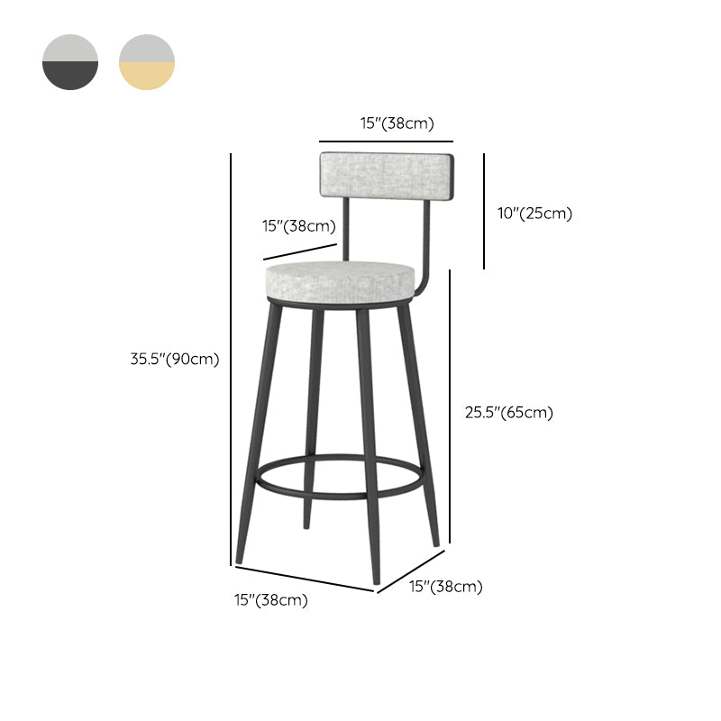 Modern Style Linen Counter Stool Round Low Back Bar Stool with Footrest