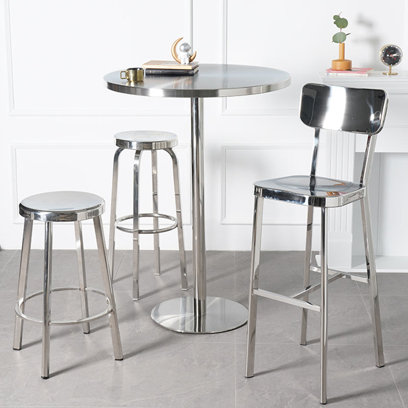 Industrial Stainless Steel Counter Stool Round Backless Bar Stool with Footrest