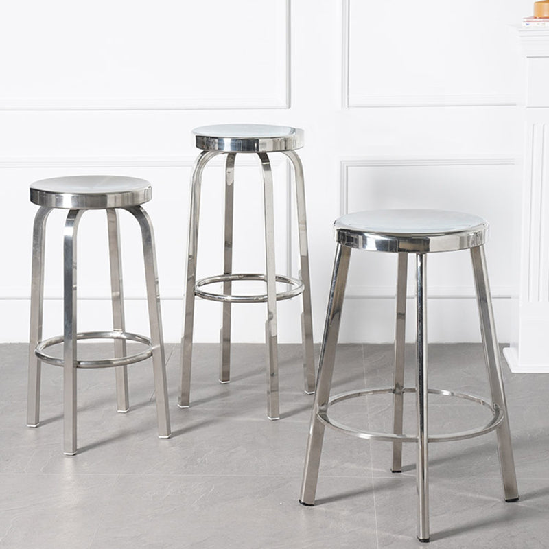 Industrial Stainless Steel Counter Stool Round Backless Bar Stool with Footrest