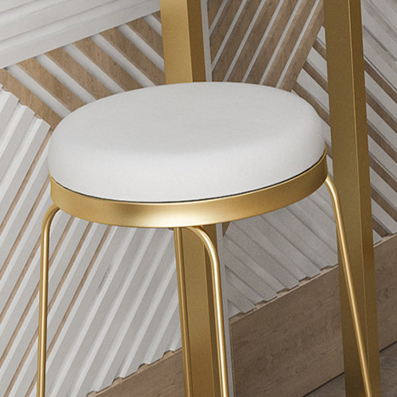Glam Style Counter Stool Upholstered Round Bar Stool with Gold Frame