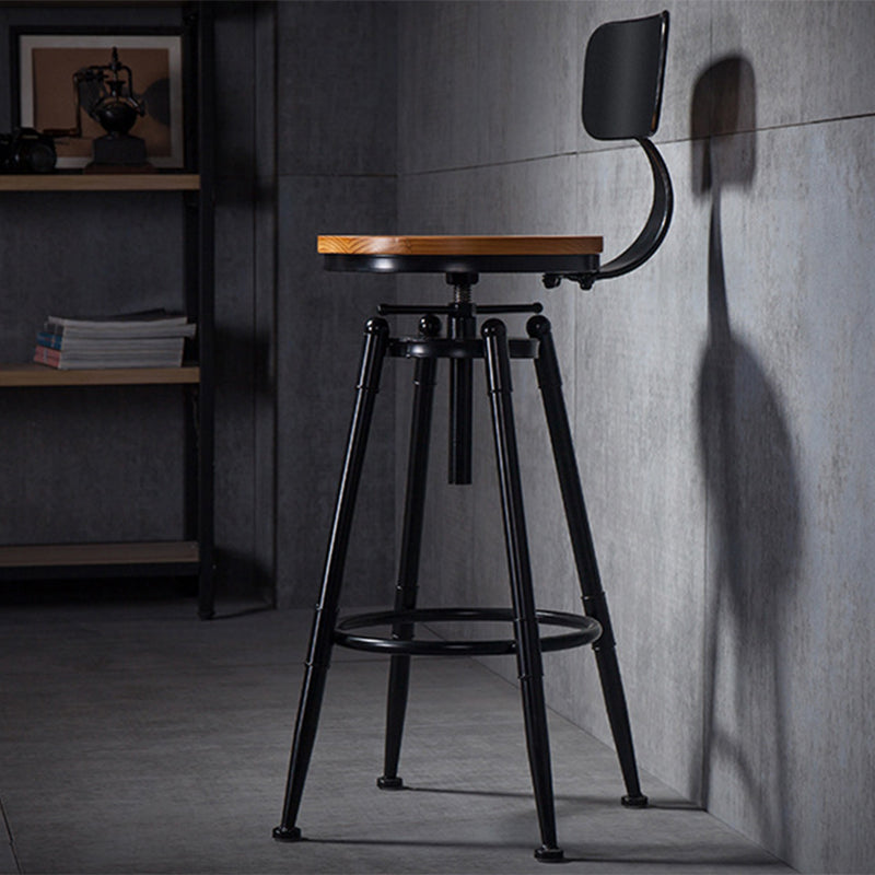 Solid Wood Counter Stool Industrial Adjustable Height Stool for Living Room