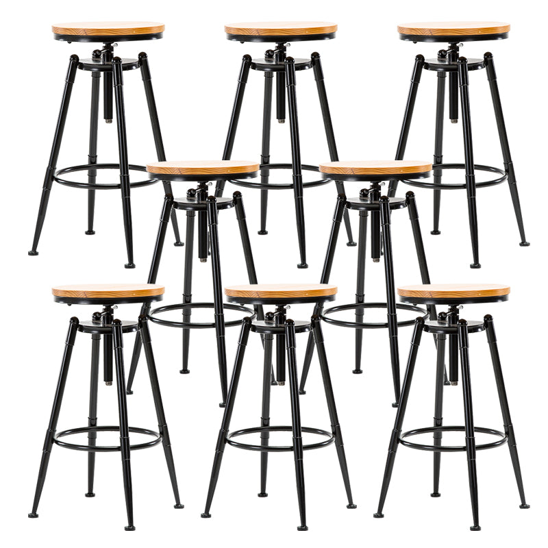 Solid Wood Counter Stool Industrial Adjustable Height Stool for Living Room
