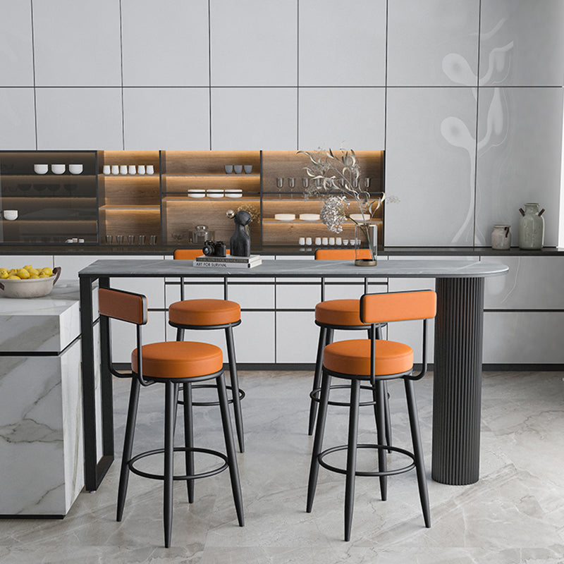 Faux Leather Armless Counter Stool Glam Style Low Back Bar Stool for Indoor