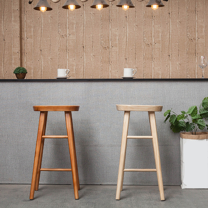Industrial Solid Wood Counter Stool Saddle Seat Backless Bar Stool