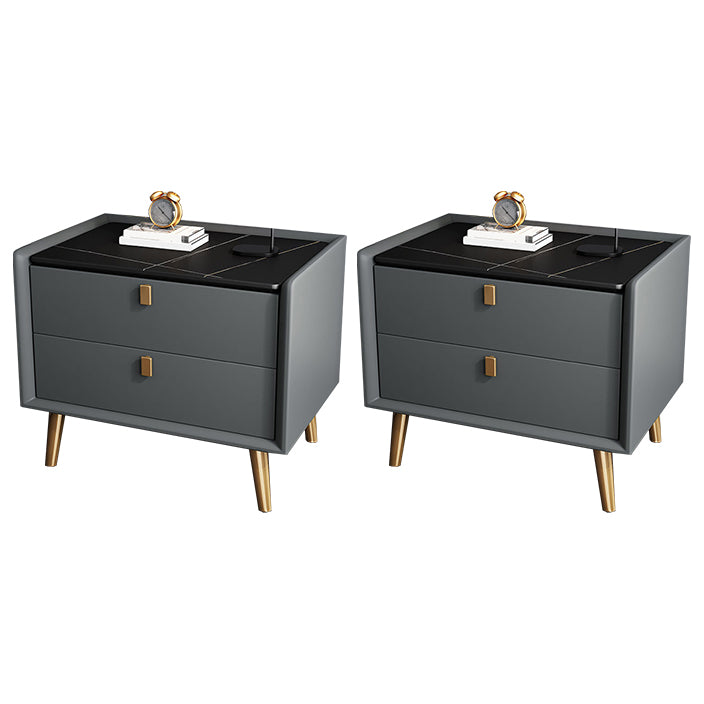 Modern Bedside Night Table Stone Top Nightstand with 2-drawers