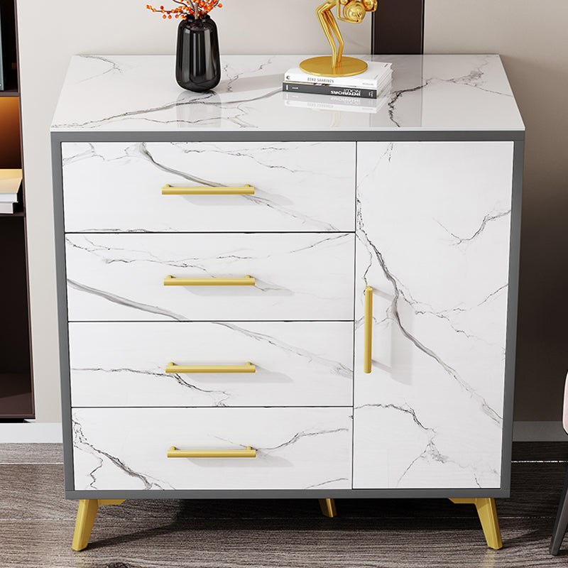 16" Wide Glam Storage Chest Stone Bedroom Chest in White with Drawers