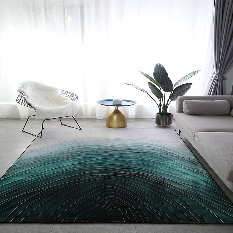 Dark Green Graphic Rug Polyester Modern Rug Stain Resistant Rug for Home Decor