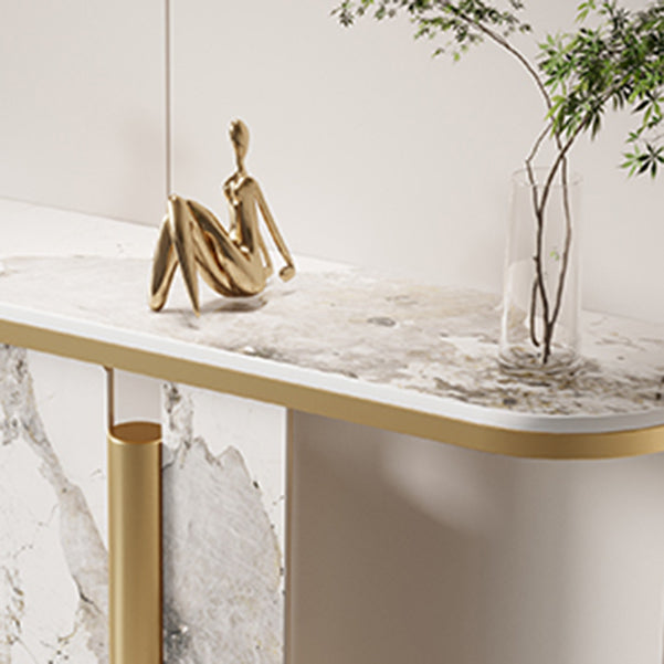 31.5-inch Tall Console Table Stone Half Moon Accent Table for Hall