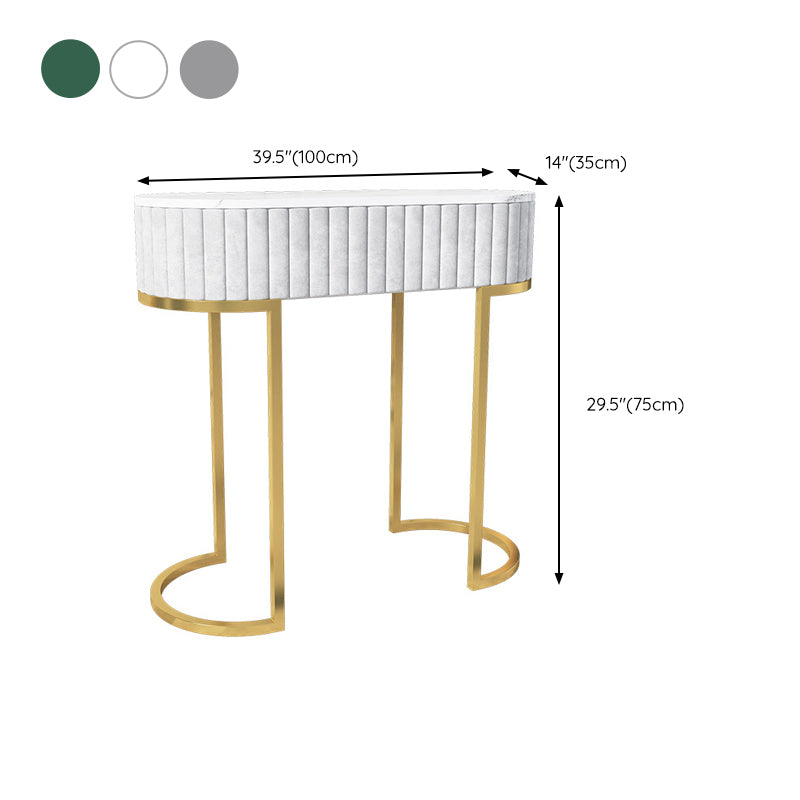 Glam Oval Console Accent Table Antique Finish Sofa Console Table in Marble