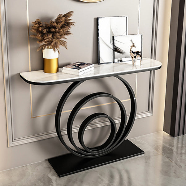 Stone Half Moon Console Table 31.5-inch Tall Accent Table with Shelf