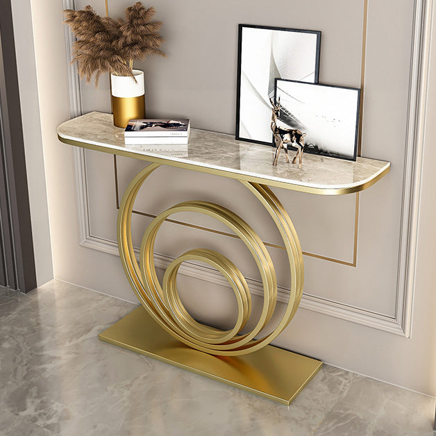 Stone Half Moon Console Table 31.5-inch Tall Accent Table with Shelf