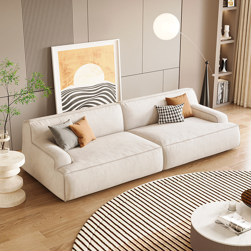 Beige Recessed Arm Sofa Tight Back Standard Sofa for Living Room