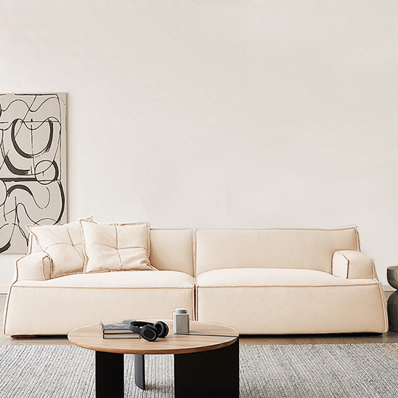Beige Recessed Arm Sofa Tight Back Standard Sofa for Living Room