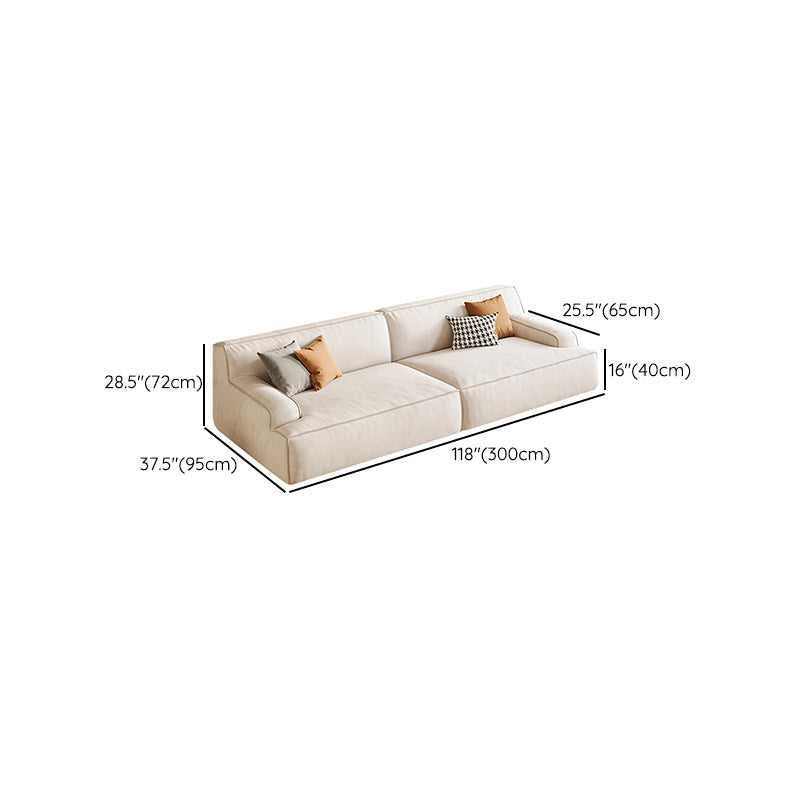 Beige Recessed Arm Sofa Tight Back Standard Sofa for Living Room