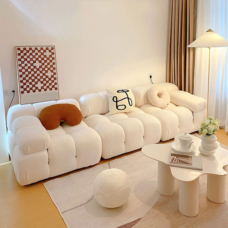 Tufted Sofa Contemporary Pillow Top Arm Tight Back Sofa in Cream