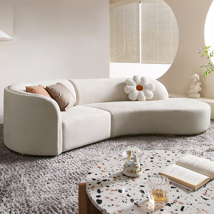 Modern 30.70" H White Wool Tuxedo Arm Curved Sofa for Living Room