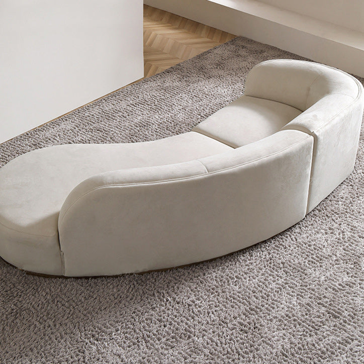 Modern 30.70" H White Wool Tuxedo Arm Curved Sofa for Living Room