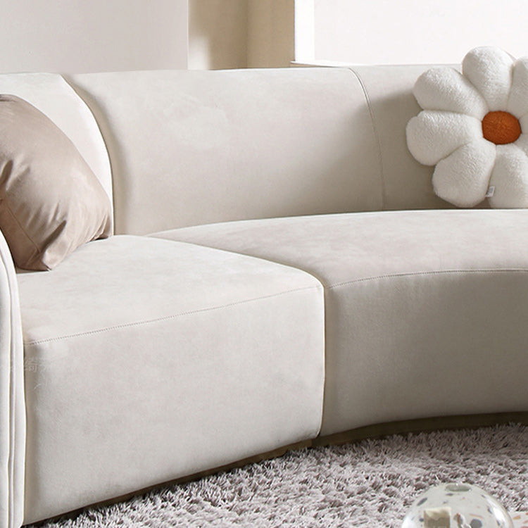 Modern 30.70" H White Wool Tuxedo Arm Curved Sofa for Living Room