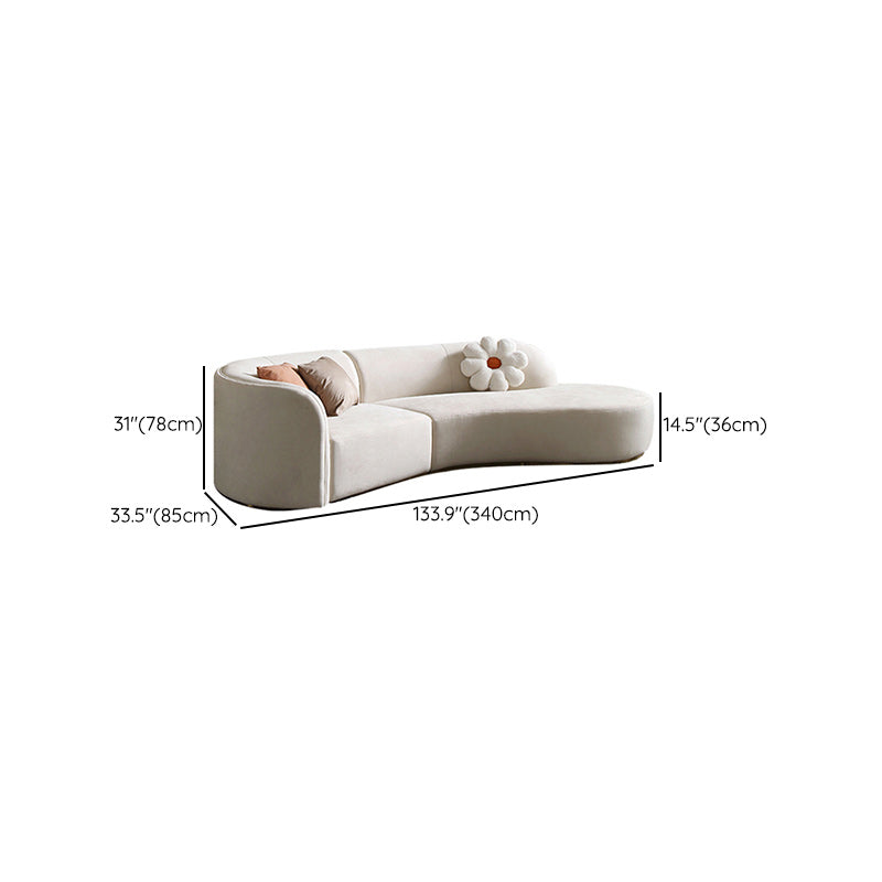 Modern 30.70" H White Wool Tuxedo Arm Curved Sofa for Living Room