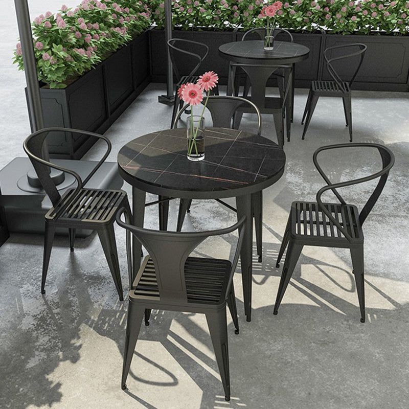 Glam Bar Stool Table Black Stone Bar Table with 4 Metal Legs