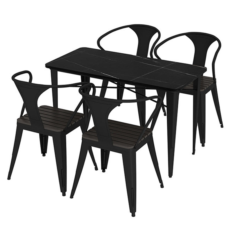 Glam Bar Stool Table Black Stone Bar Table with 4 Metal Legs