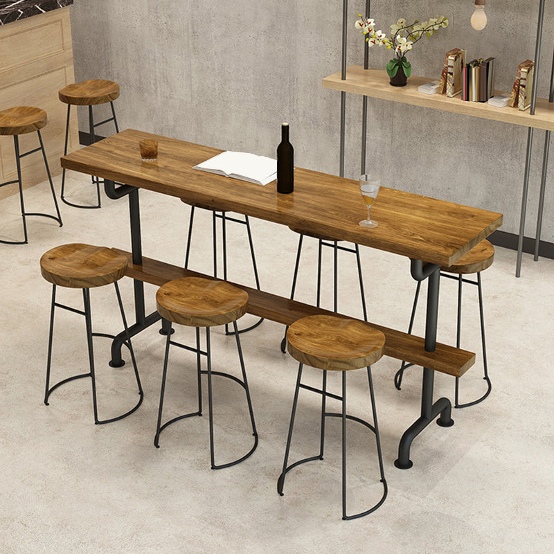 Modern Pub Height Dining Table Iron Solid Wood Pub Table for Patio