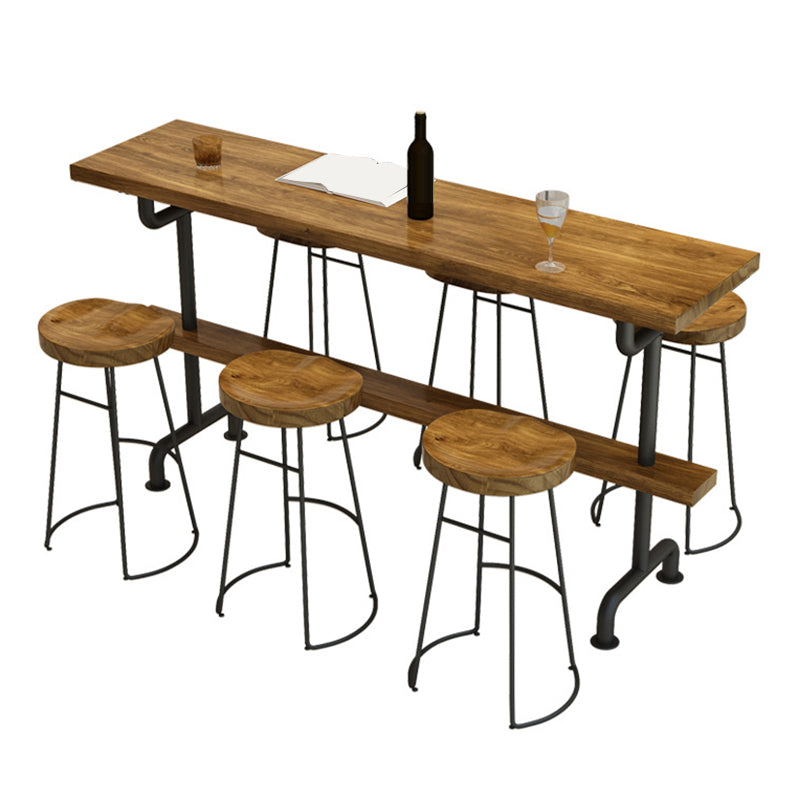 Modern Pub Height Dining Table Iron Solid Wood Pub Table for Patio