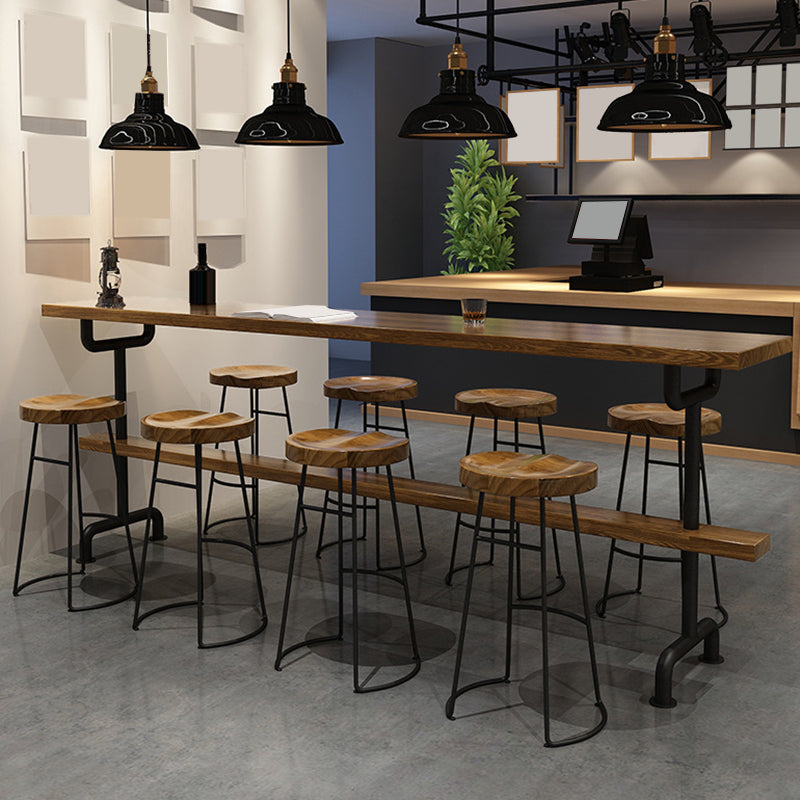 Modern Pub Height Dining Table Iron Solid Wood Pub Table for Patio