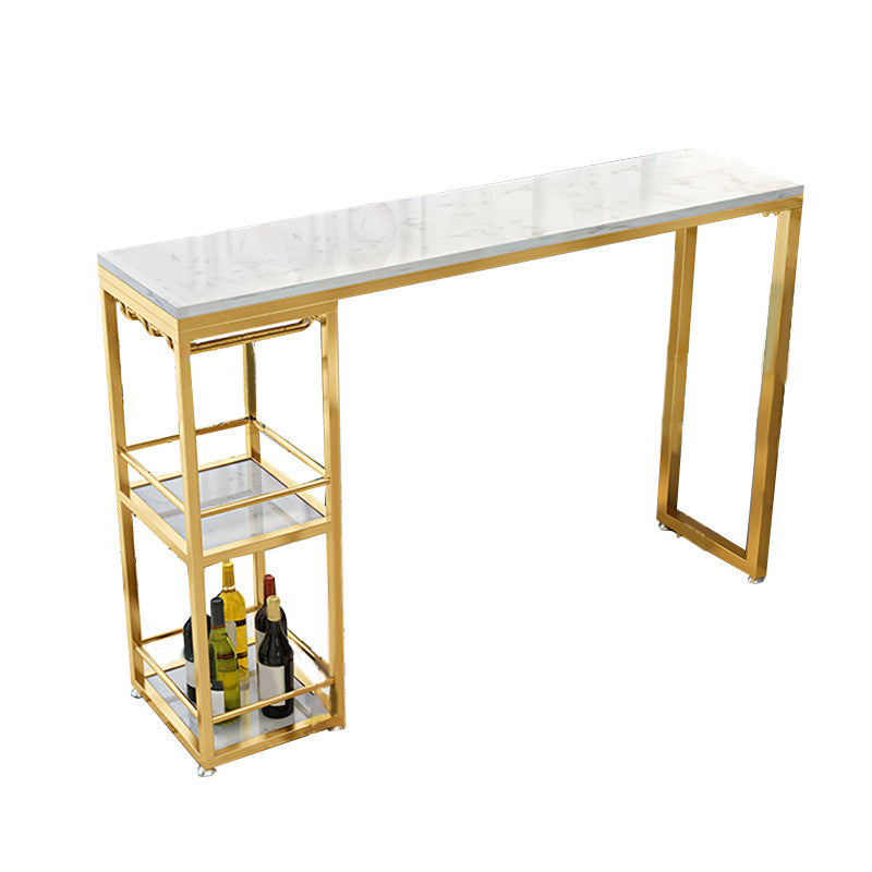 White Metal Pub Table with Faux Marble Top Modern Bar Table with 2 Shelves